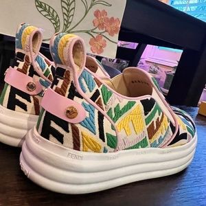 Fendi Rise FF Vertigo Logo Multicolor Platform Slip On Sneakers Sz 35